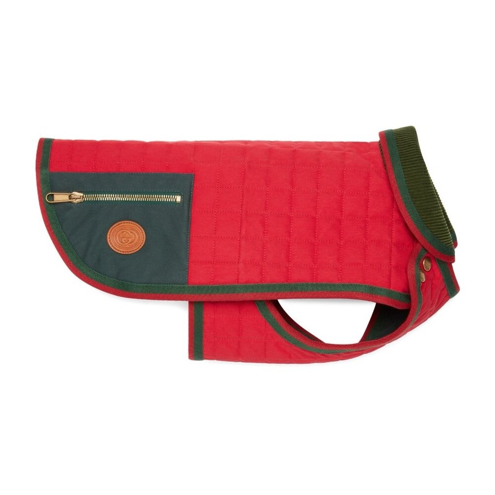 NWT Gucci | Red Quilted GG Interlocking Drill Pet Coat Jacket 100% Cotton Sz M